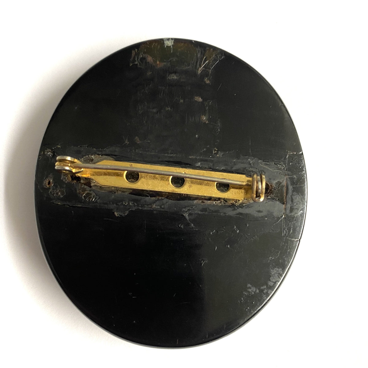 Antique Whitby Jet and Mother of Pearl Conch Shell Cameo Brooch