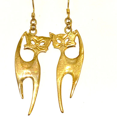 Brass Cat Hook Drop Earrings