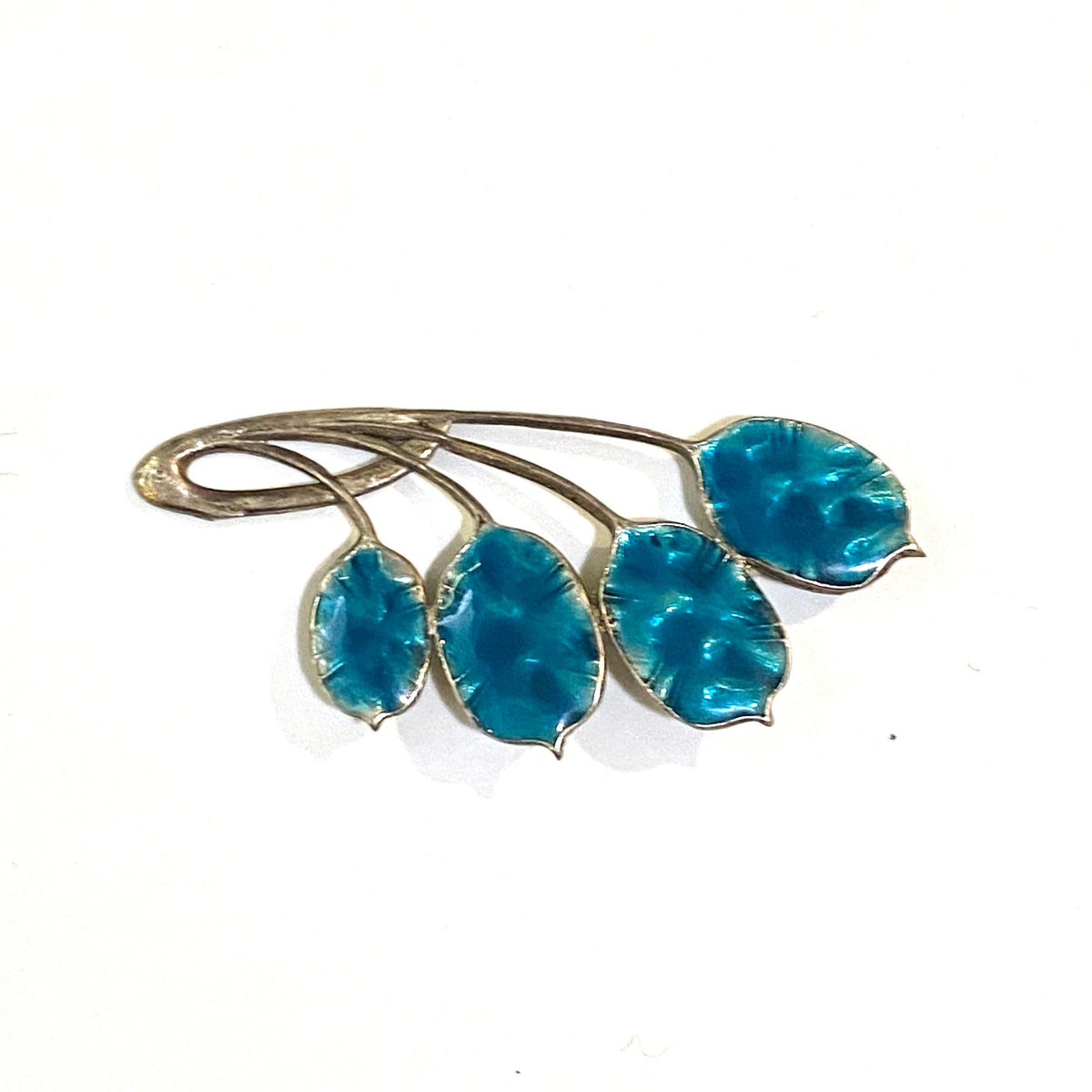 Vintage Sterling Silver Blue Enamel Brooch