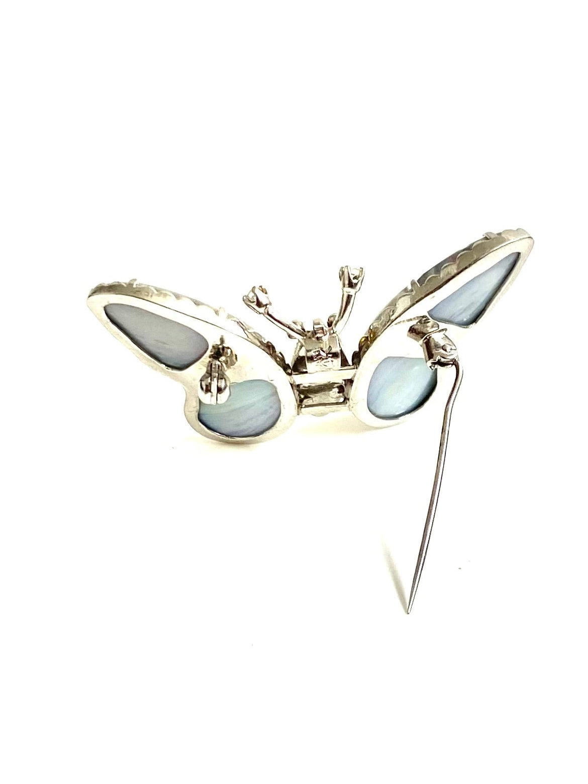 14ct White Gold Diamond Black Opal Brooch