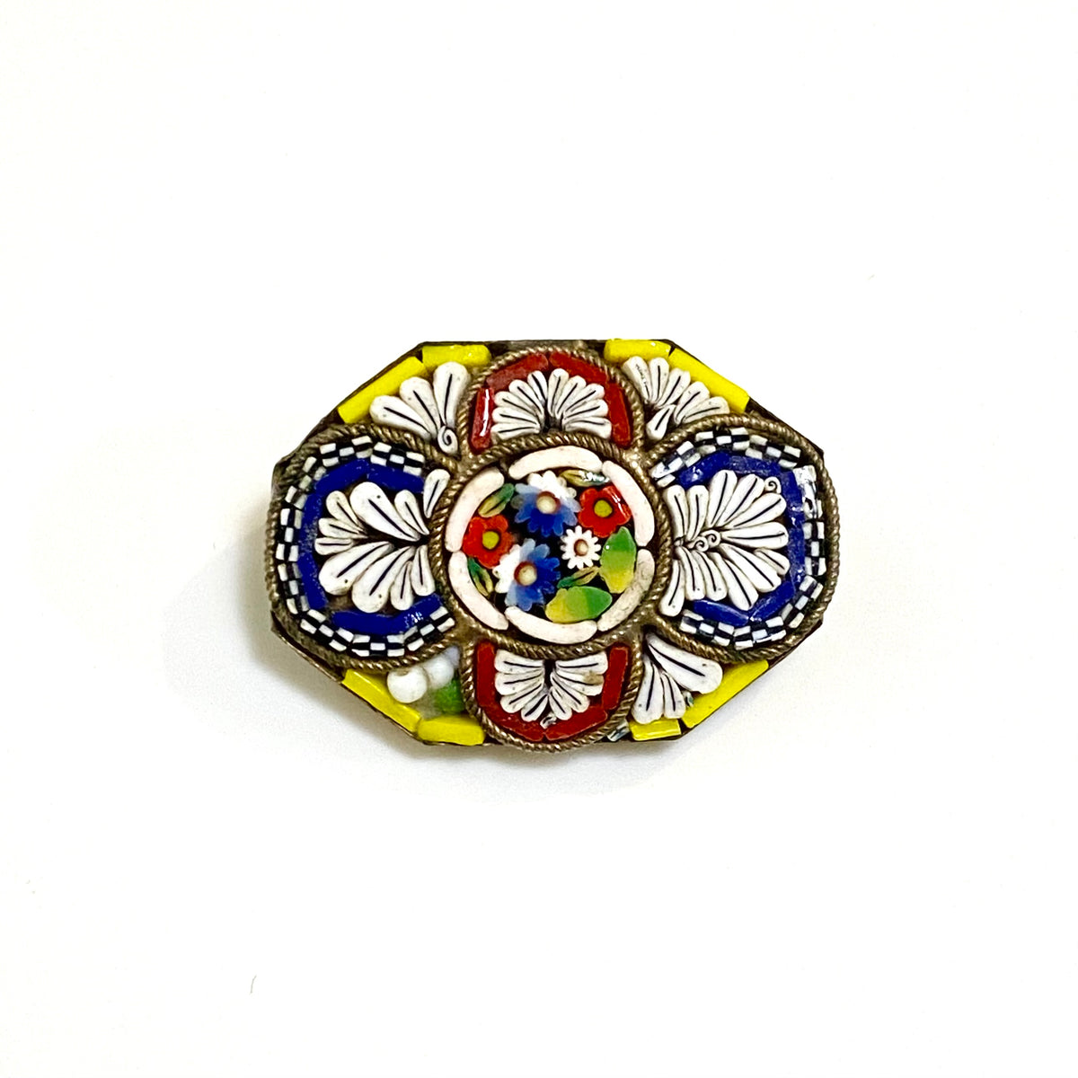 Octagonal Shaped Italian Micro Mosaic Brooch