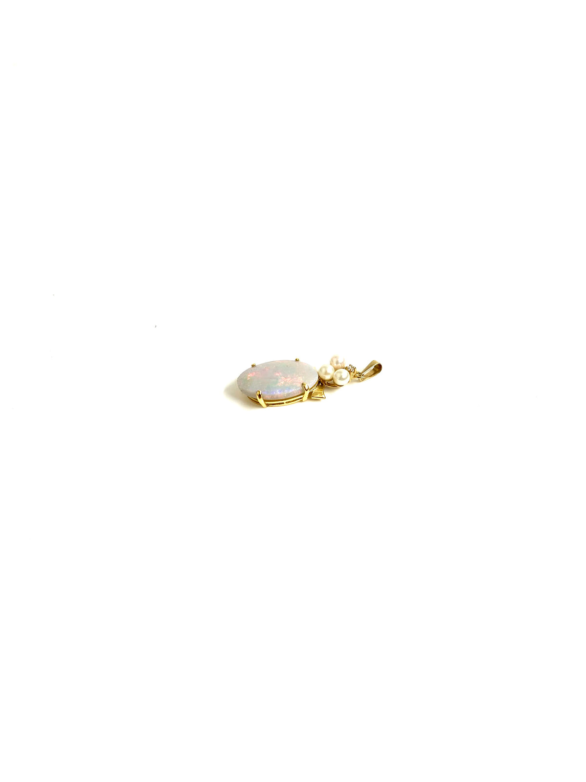 18ct Gold Opal, Seed Pearl and Diamond Pendant