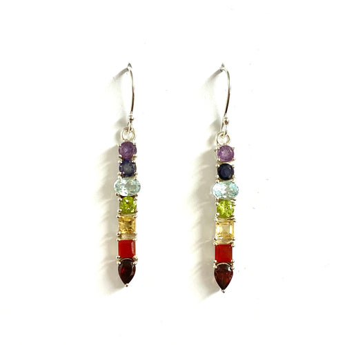 Sterling Silver Mixed Gemstone Drop Earrings