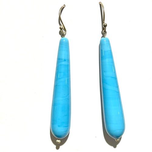 Sterling Silver Baby Blue Glass Broilette Drop Earrings