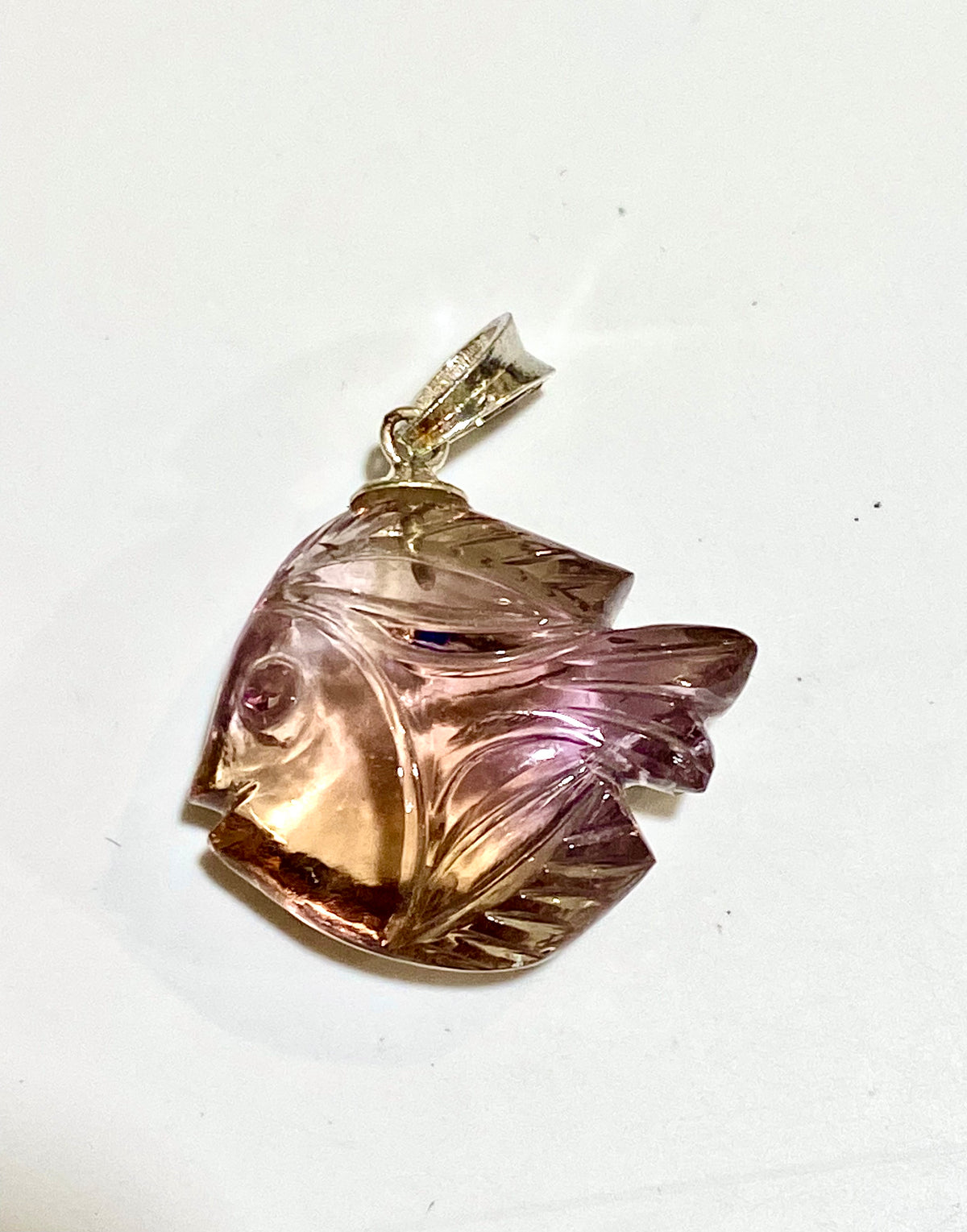 Hand-carved Amethyst Fish Pendant