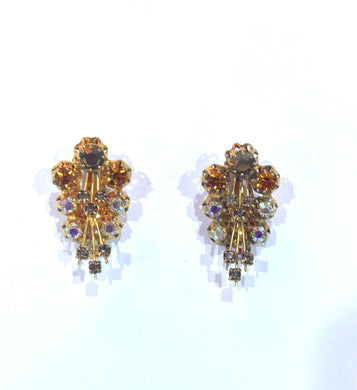 Yellow Crystal Vintage Clip On Earrings