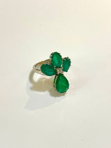 French Style 18ct White Gold Emerald and Diamond Ring