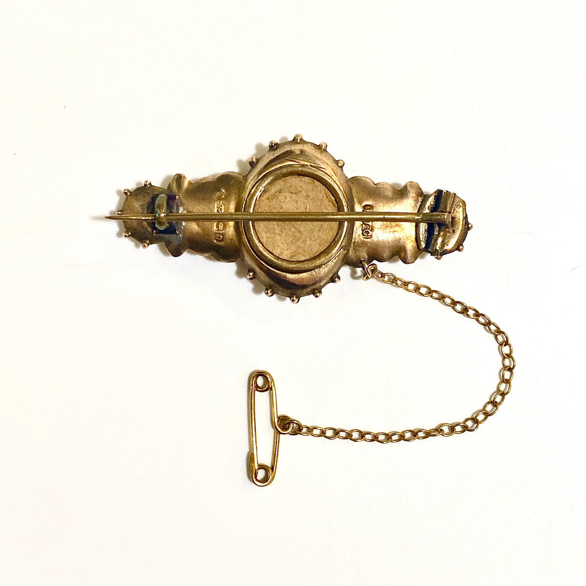 Antique 9ct Yellow Gold Ruby and Seed Pearl Mourning Brooch