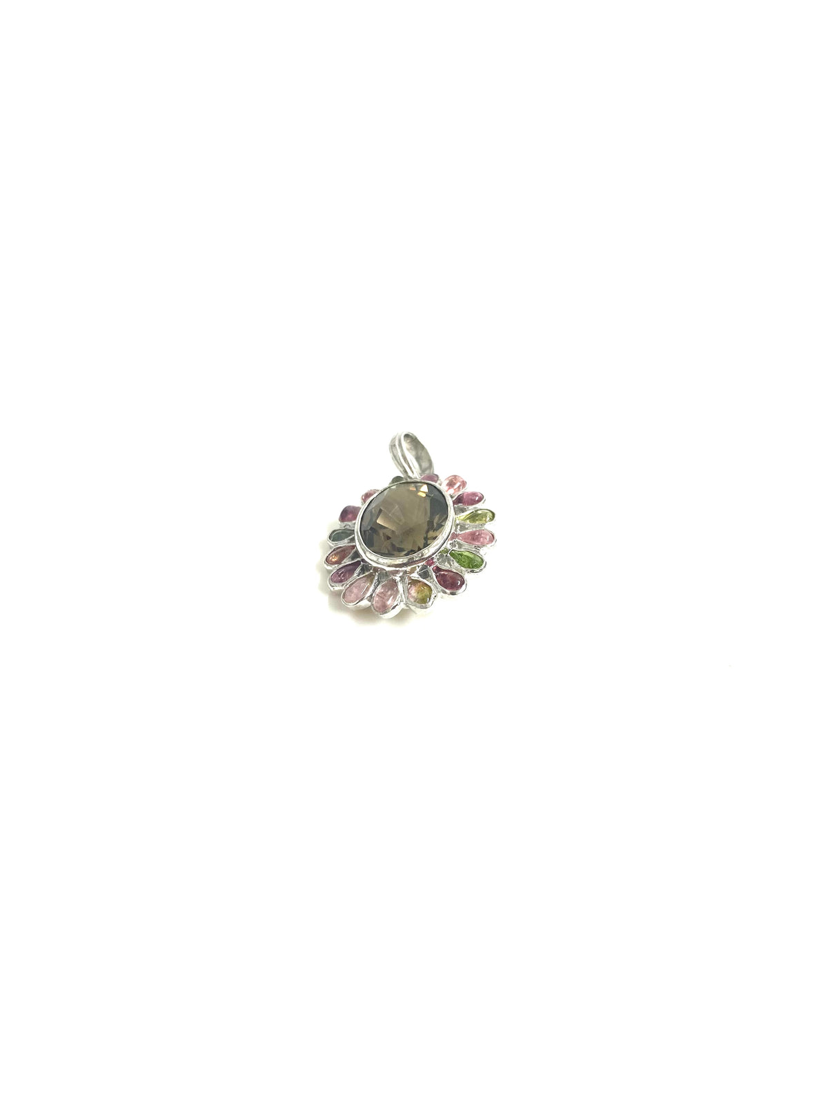 Sterling Silver Smokey Quartz and Tourmaline Pendant