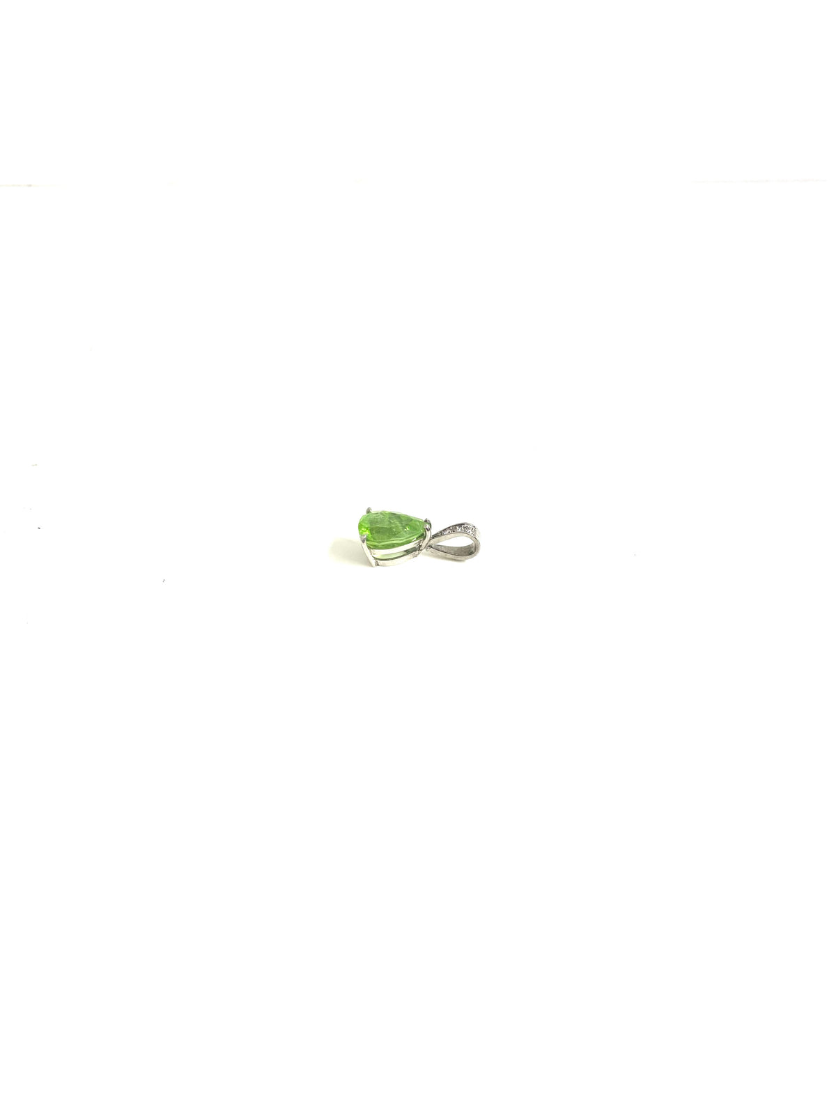9ct White Gold Peridot and Diamond Pear Shaped Pendant