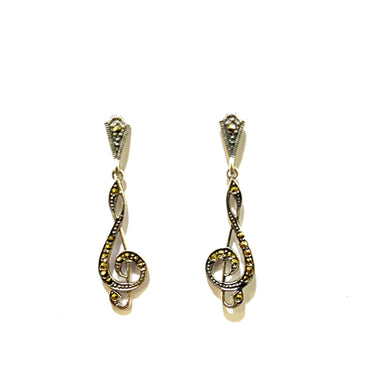 Marcasite Music Style Treble Clef Earrings