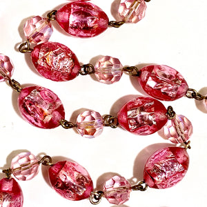 Pink Murano Foiled Glass and Crystal Beaded Necklace