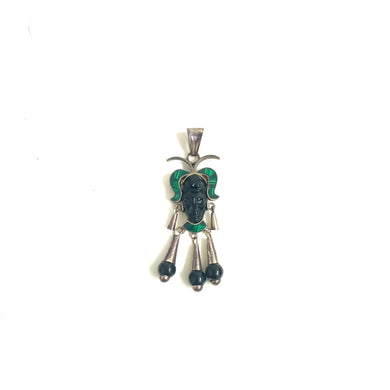 Sterling Silver Whitby Jet and Malachite Pendant