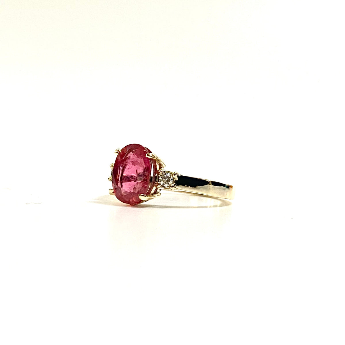 9ct Yellow Gold Pink Tourmaline and Diamond Ring