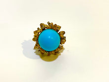 14ct Yellow Gold Cabochon Turquoise and Diamond Dress Ring