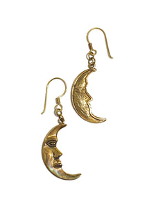 Man in the Moon Brass Hook Drop Earrings