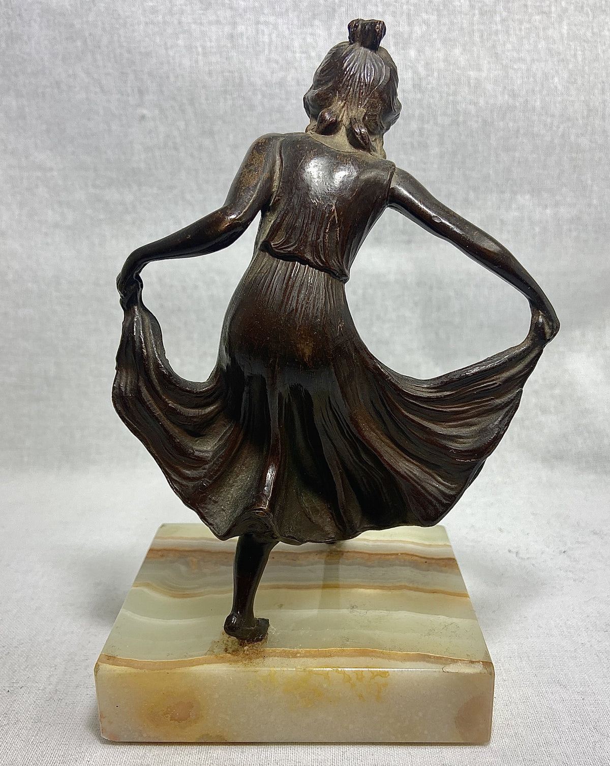 Antique Twin Bronze Curtseying Girl Statues