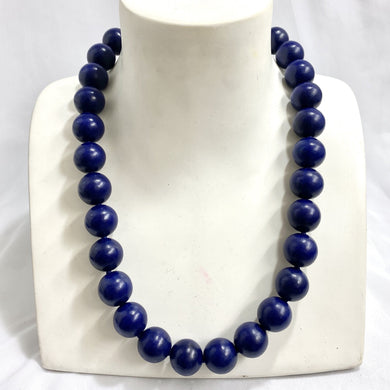 Sterling Silver Deep Blue Wood Beaded Necklace