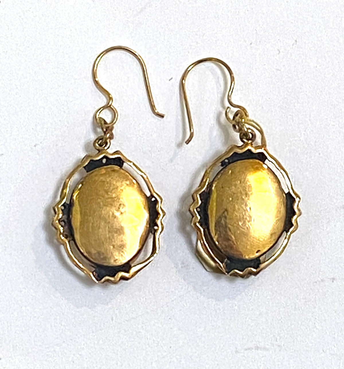 Oval Black Onyx Brass Dangle Earrings