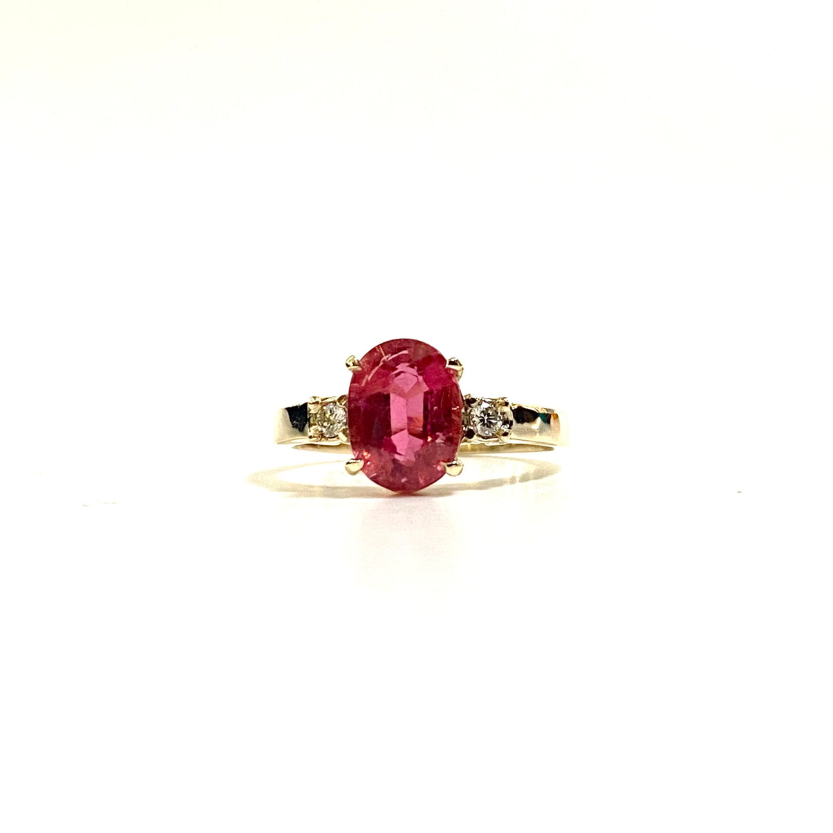 9ct Yellow Gold Pink Tourmaline and Diamond Ring