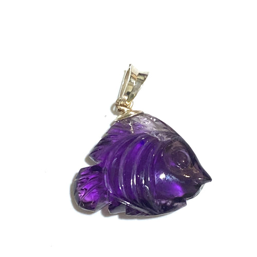 Hand-carved Amethyst Fish Pendant