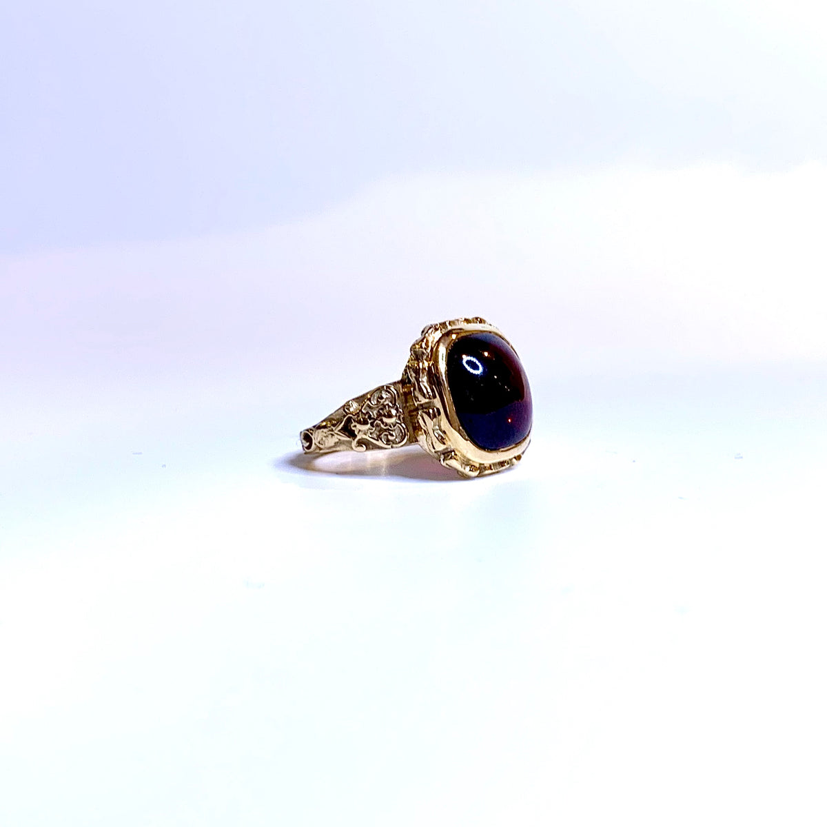 9ct Yellow Gold 7ct Cushion Shaped Cabochon Garnet Ring