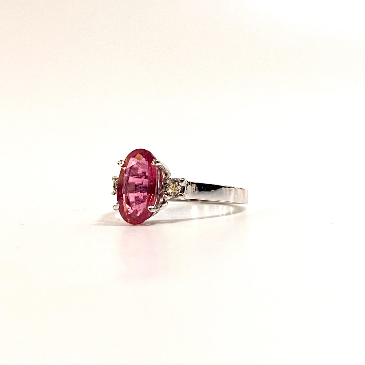 9ct White Gold Pink Tourmaline and Diamond Ring