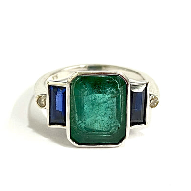 9ct White Gold Sapphire and Emerald Ring