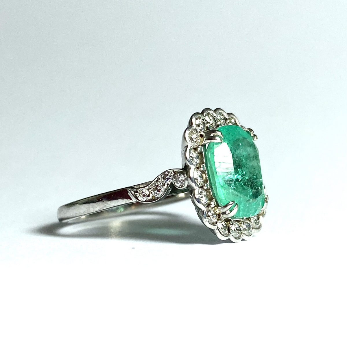 9ct White Gold 4.5ct Emerald and Diamond Cocktail Ring