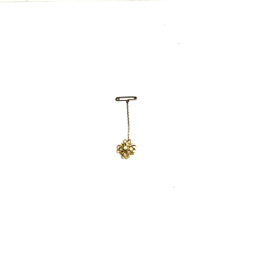 9ct Gold Floral Pearl Pin
