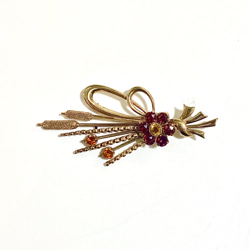 9ct Yellow Gold Hessonite Garnet Brooch