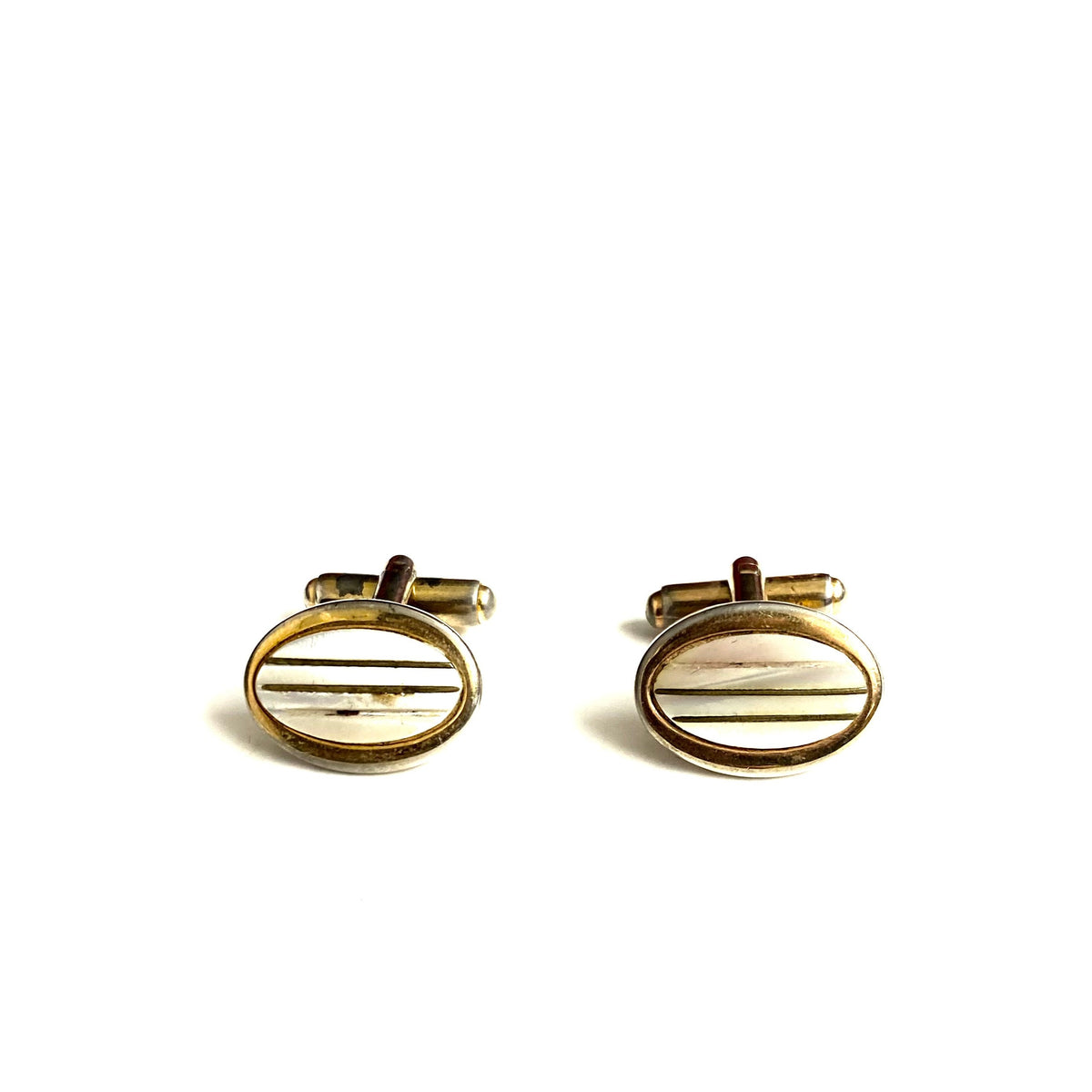 Vintage Sterling Silver Gold Plate Mother of Pearl Cufflinks