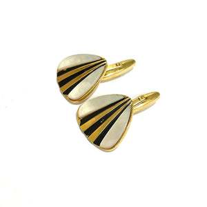Vintage Gold Plate Mother of Pearl and Black Enamel Cufflinks