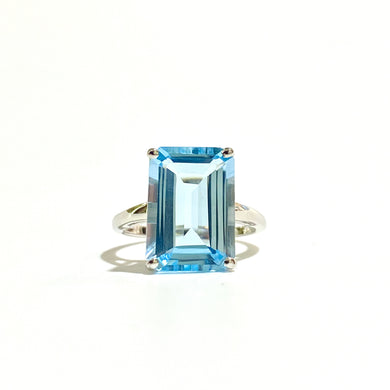Sterling Silver Rectangular Cut Blue Topaz Ring