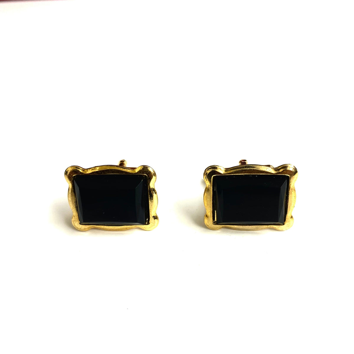 Black Rectangular Framed Golden Cufflinks