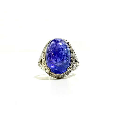 Oval Cabochon Tanzanite and Diamond Ring