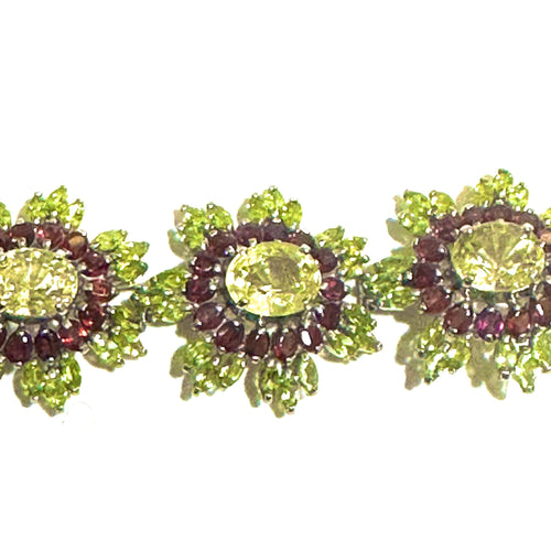 Sterling Silver Garnet and Peridot Bracelet