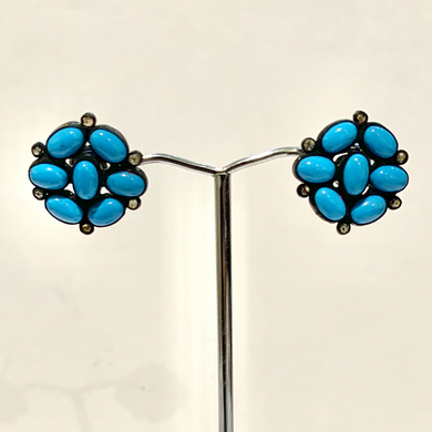 Sterling Silver Turquoise and Diamond Stud Earrings