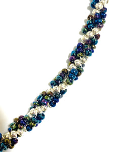 Black, Purple and Silver Beaded Twist Necklace
