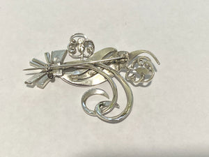 Antique Sterling Silver White Sapphire Brooch