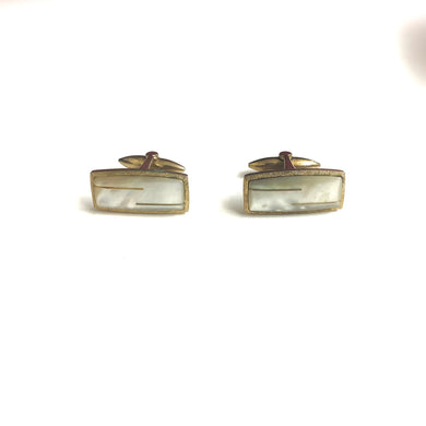 Sterling Silver Gold Plate Mother of Pearl Rectangle Cufflinks