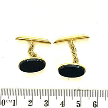 Vintage 9ct Yellow Gold Black Onyx Oval Cufflinks