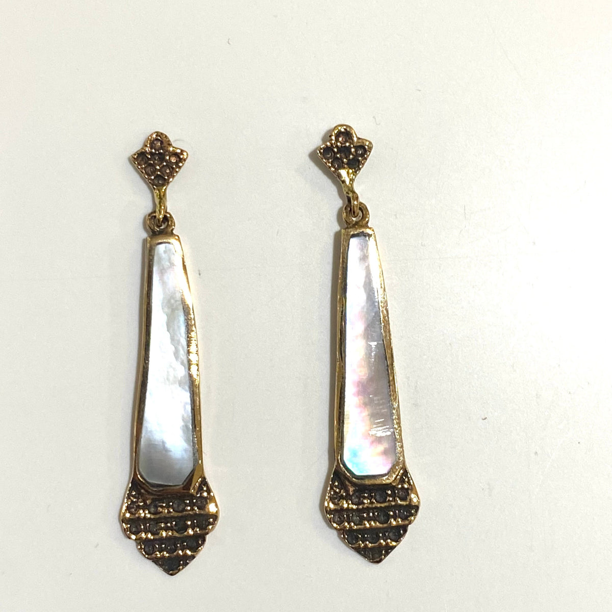 Art Deco Inlaid Mother of Pearl Stud Drop Earrings