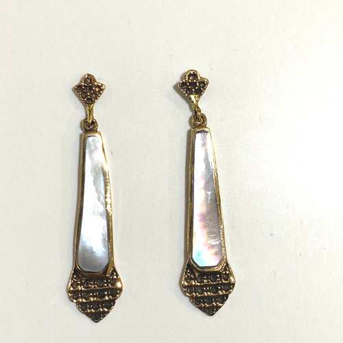 Art Deco Inlaid Mother of Pearl Stud Drop Earrings