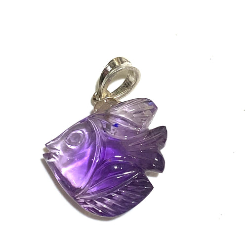 Hand-carved Amethyst Fish Pendant