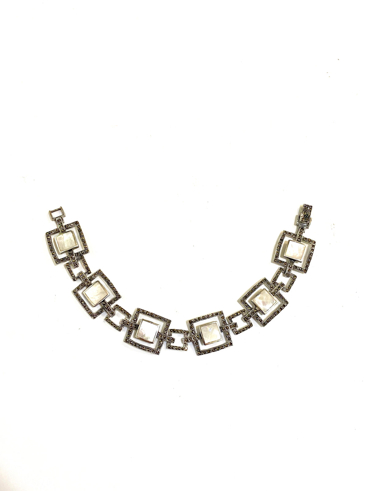 Marcasite Mother of Pearl Inlaid Square Motif Bracelet