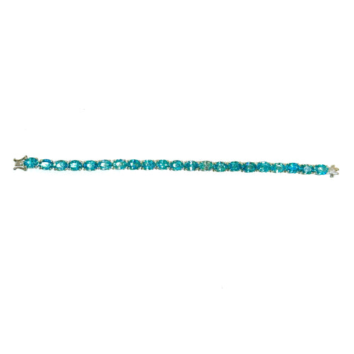 Sterling Silver Oval Faceted Blue Zircon Tennis Bracelet