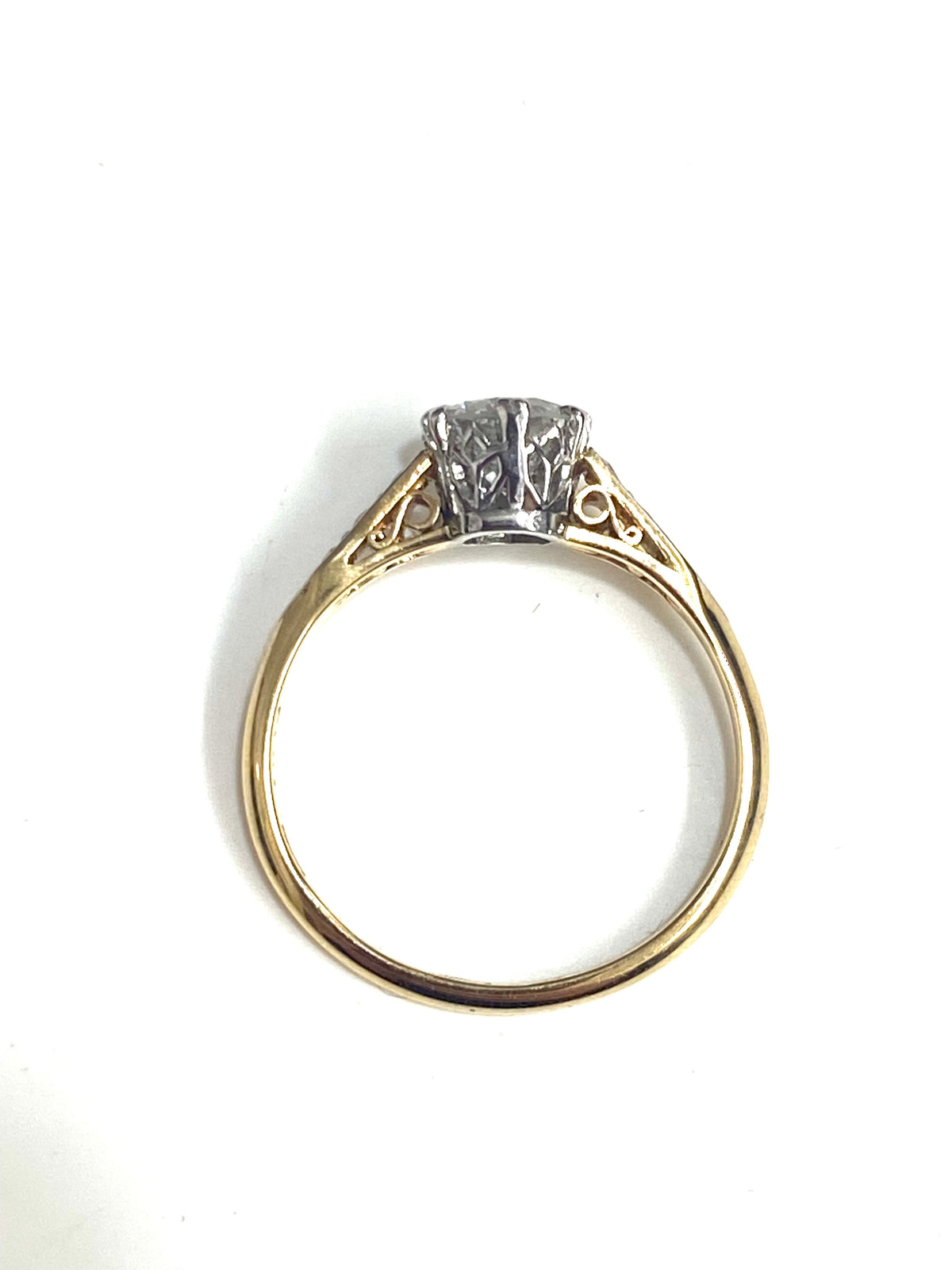 18ct Yellow Gold Platinum Diamond Ring .72 Round Brilliant Cut Diamond