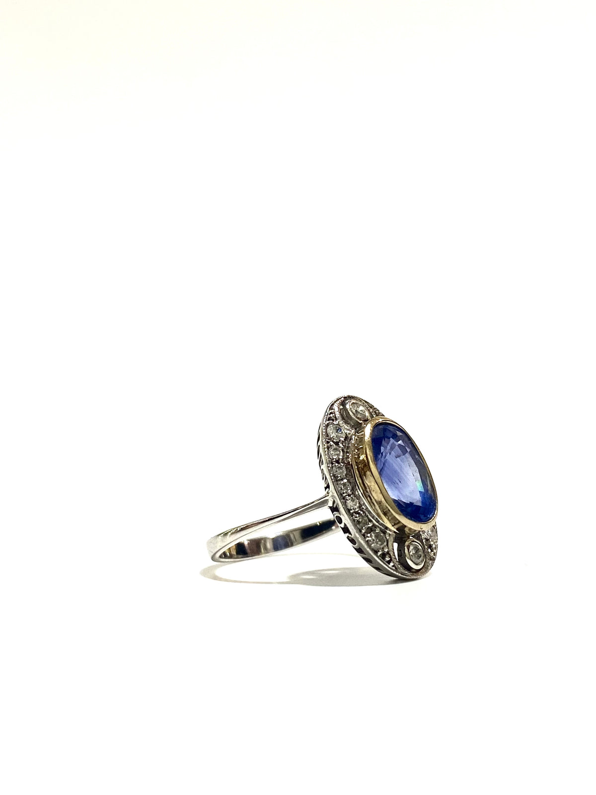 9ct White Gold Diamond and Sapphire Ring