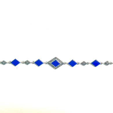 Diamond Cut Lapis Lazuli and Marcasite Bracelet